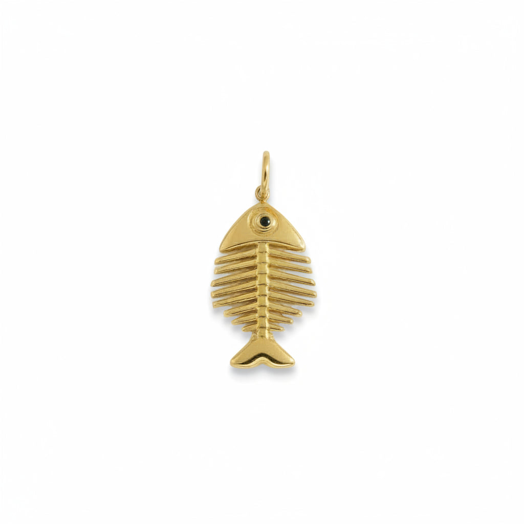 Fishbone Charm with Black Obsidian