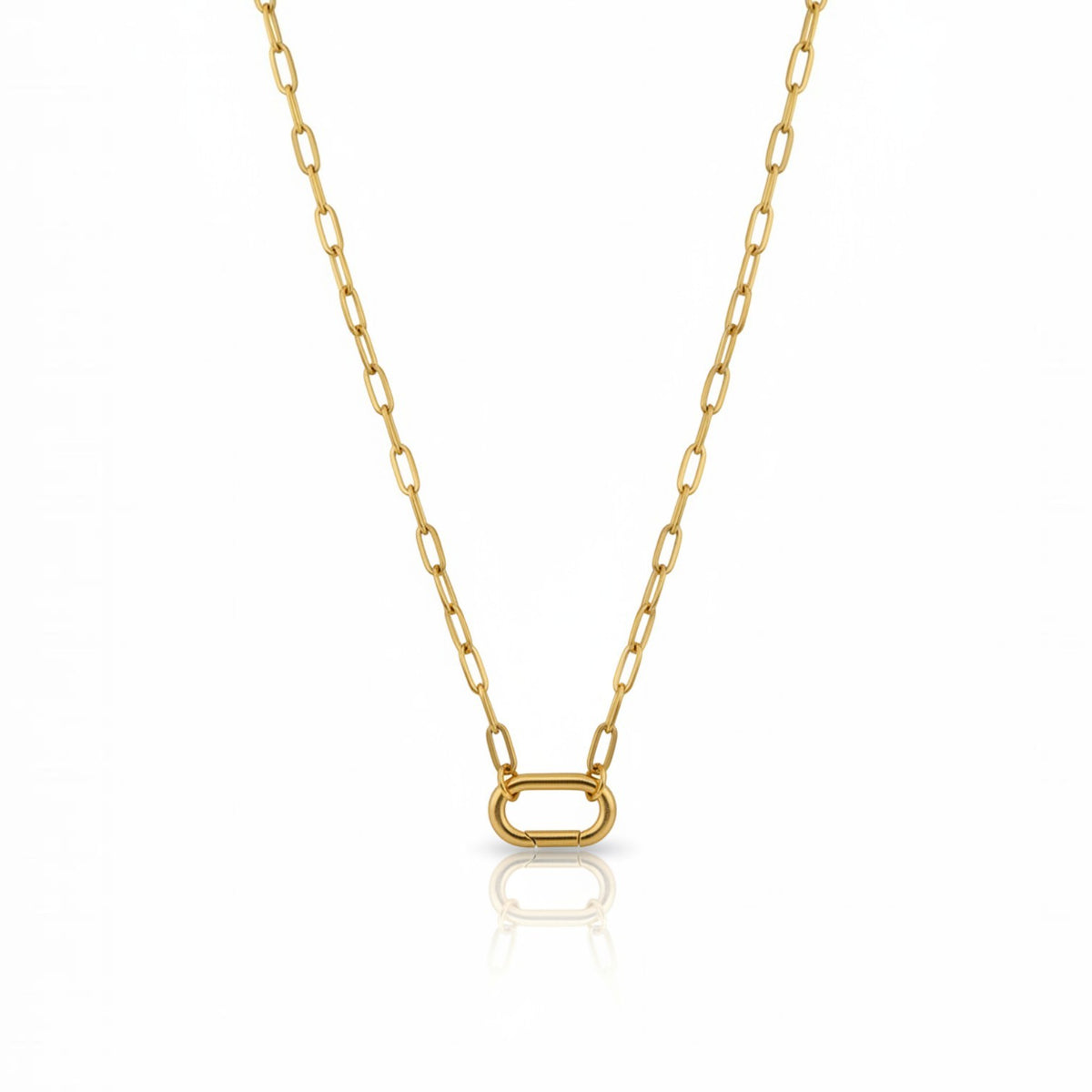 HOUSE OF EVEN Duna gold paperclip chain necklace with a rounded rectangular connector on a white background.